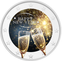 Hyvää Uutta Vuotta 2 € 2021 juhlaraha, väritetty 