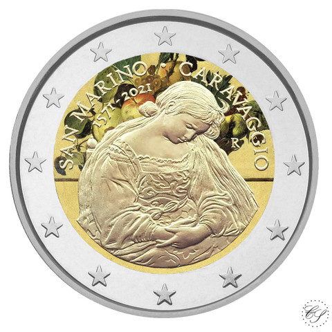 San Marino 2 € 2021 Caravaggio, väritetty (#2)