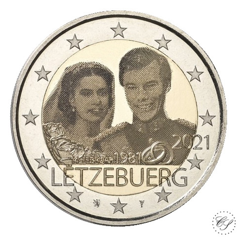 Luxemburg 2 € 2021 Maria Teresan & Henrin häät 40 v., kuvajäljitelmäversio