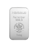Heraeus 100g hopeaharkko 99,9%
