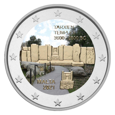 Malta 2 € 2021 Tarxienin temppelit, väritetty (#2)