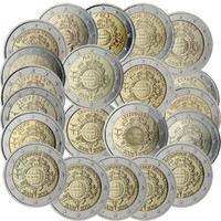 Euro käteisvaluuttana 10 vuotta 2 € 2012 kaikki 21 juhlarahaa