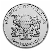 Tšad 5000 frangia 2021 Pahkasika 1 oz Ag