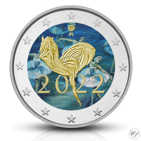 Suomi 2 € 2022 Kansallisbaletti 100 vuotta, väritetty (#2)