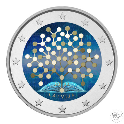 Latvia 2 € 2022 Talouslukutaito, väritetty (#2)