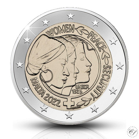 Malta 2 € 2022 Naiset, Rauha & Turvallisuus BU, irtokolikko