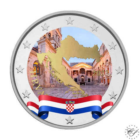 Kroatia 2 € 2023 Kroatian kartta UNC, väritetty (#1)