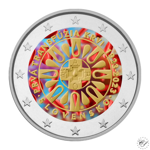 Slovakia 2 € 2023 Ensimmäinen verensiirto 100 v., väritetty (#4)