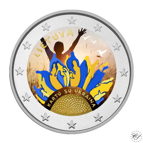 Liettua 2 € 2023 Yhdessä Ukrainan kanssa, väritetty (#2)