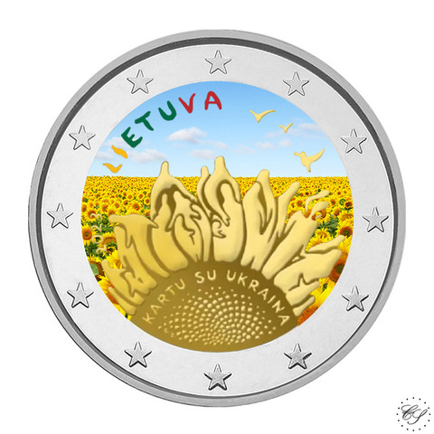 Liettua 2 € 2023 Yhdessä Ukrainan kanssa, väritetty (#3)