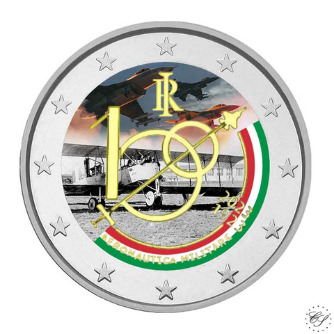 Italia 2 € 2023 Ilmavoimat 100 vuotta, väritetty (#4)