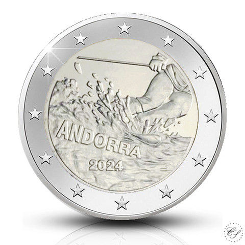 Andorra 2 € 2024 Hiihtoa 100 vuotta BU, irtokolikko