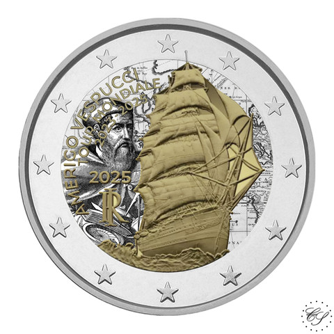 Italia 2 € 2025 Amerigo Vespucci, väritetty (#2)