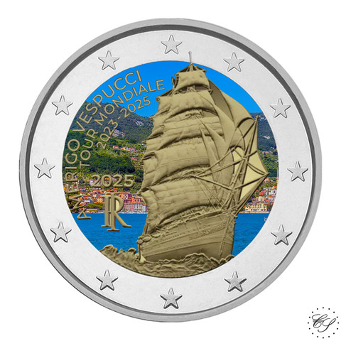 Italia 2 € 2025 Amerigo Vespucci, väritetty (#3)