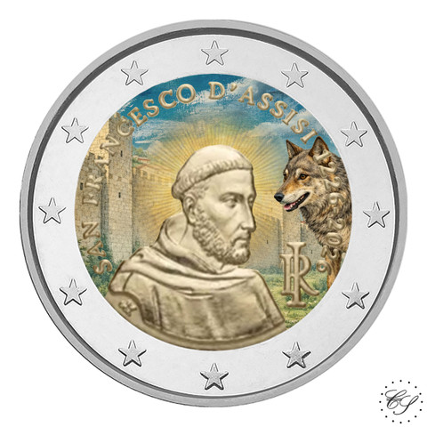 Italia 2 € 2026 Franciscus Assisilainen, väritetty (#4)
