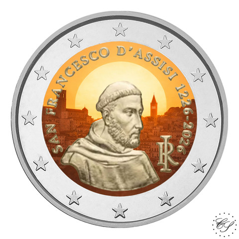 Italia 2 € 2026 Franciscus Assisilainen, väritetty (#5)