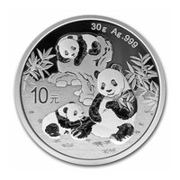 Kiina 10 ¥ 2025 Panda 30g hopearaha