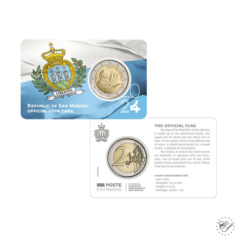 San Marino 2 € 2024 Tasavallan lippu coincard 