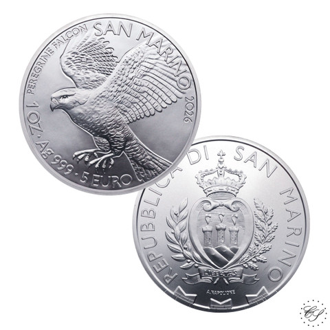 San Marino 5 € 2026 Jalohaukka 1oz hopearaha