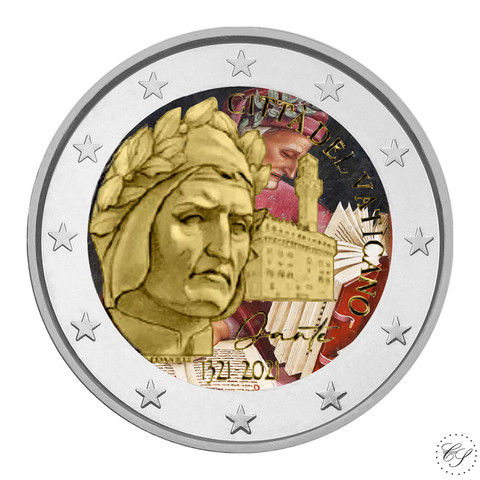 Vatikaani 2 € 2021 Dante Alighieri BU, väritetty (#2)