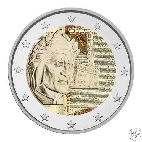 Vatikaani 2 € 2021 Dante Alighieri BU, väritetty (#3)