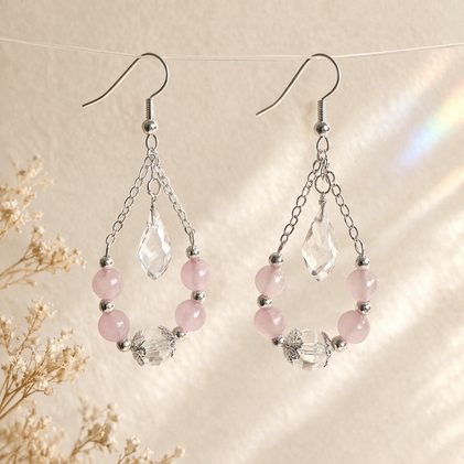 Ruusukvartsi-kristalli korvakorut	