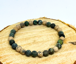 Kalsiitti ja Afrikan turkoosi Jaspis Kivirannekoru 17 cm	