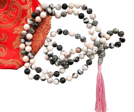 Mala Pink Zebra Jaspis, silkkisessä säilytyspussissa