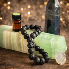 Laavakivi rannekoru 17 cm + Eteerinen öljy näytepullo	