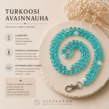 Avainnauha lasihelmillä, turkoosi	(102cm)