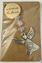 Suojelusenkeli Ruusukvartsilla ja kristalleilla laukkukoriste / avaimenperä	