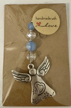 Suojelusenkeli Aquamariini ja kristalleilla laukkukoriste / avaimenperä	