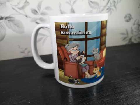 Hullu kissanainen muki