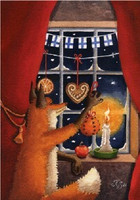 Kettu ikkunassa joulukortti