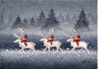 Tontut ratsastaa poroilla joulukortti