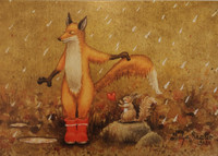 Kettu ja orava sateessa kortti