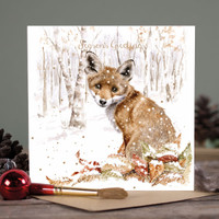 Wrendale kettu lumessa joulukortti