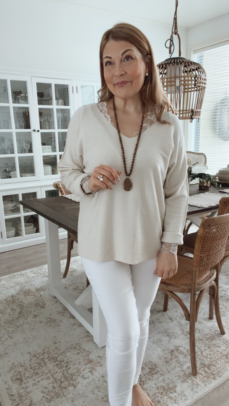 LINNET VISKOOSINEULE V-PÄÄNTIELLÄ BEIGE