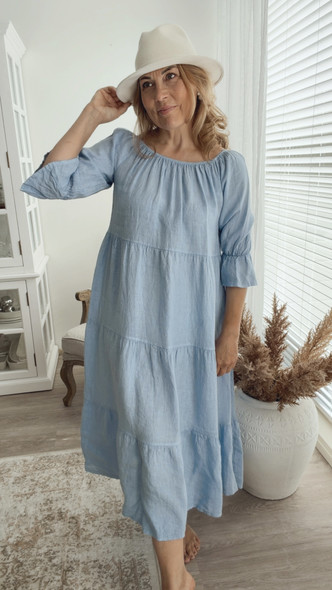 CAPRI LINEN DRESS SKY BLUE 