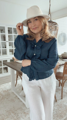 SOFIA LINEN BLOUSE NAVY