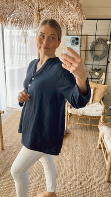 NADIA LINEN BLOUSE NAVY
