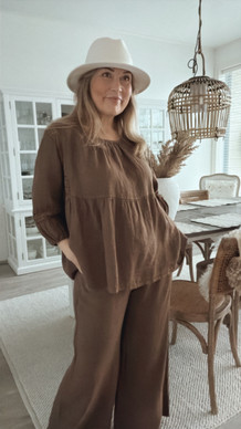 CASSANDRA LINEN BLOUSE BROWN