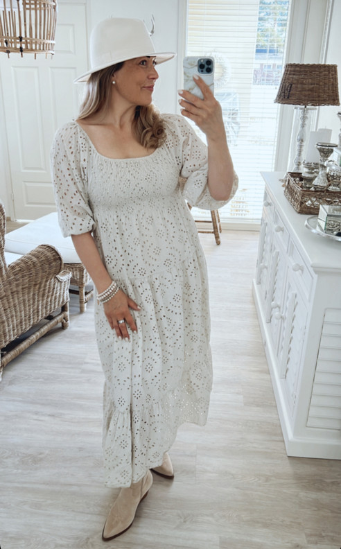 SABRINE BRODEERATTU PUUVILLAMEKKO BEIGE