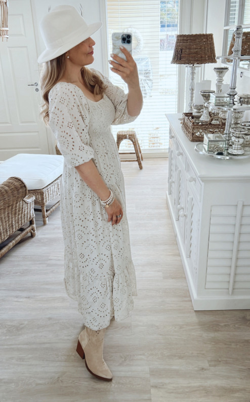 SABRINE BRODEERATTU PUUVILLAMEKKO BEIGE