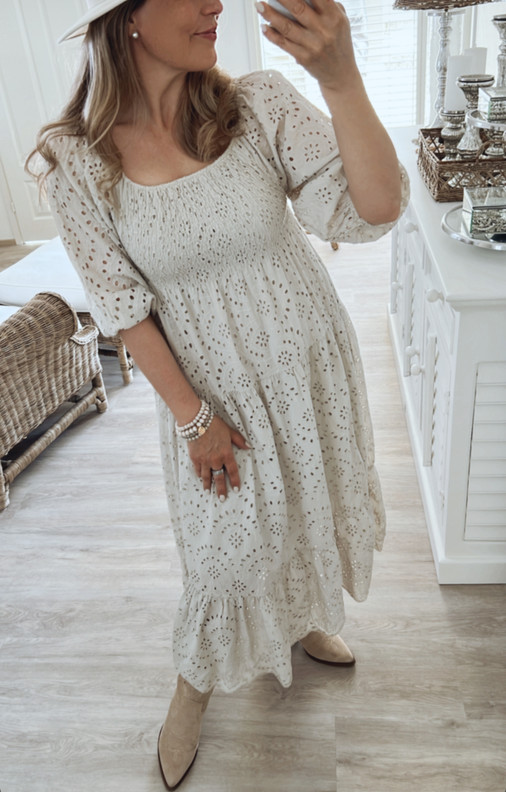 SABRINE BRODEERATTU PUUVILLAMEKKO BEIGE