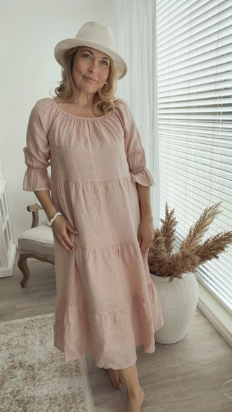 CAPRI LINEN DRESS OLD ROSE
