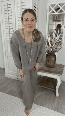 EVELYN LINEN BLOUSE TAUPE