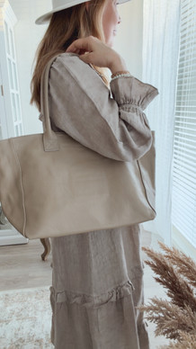 LEATHER SHOPPER BAG TAUPE