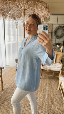 NADIA LINEN BLOUSE SKYBLUE