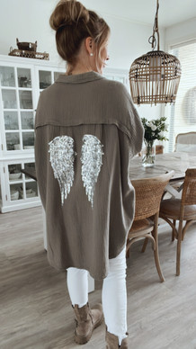 WINGS COTTON BLOUSE TAUPE PLUS SIZE